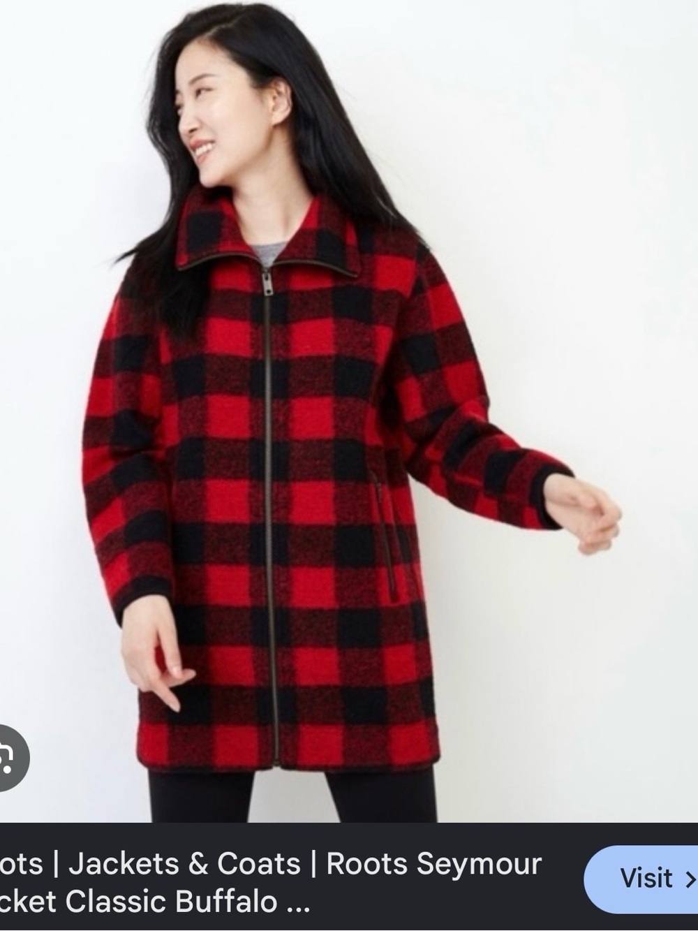 Roots Red and Black Buffalo-Check Zip Coat